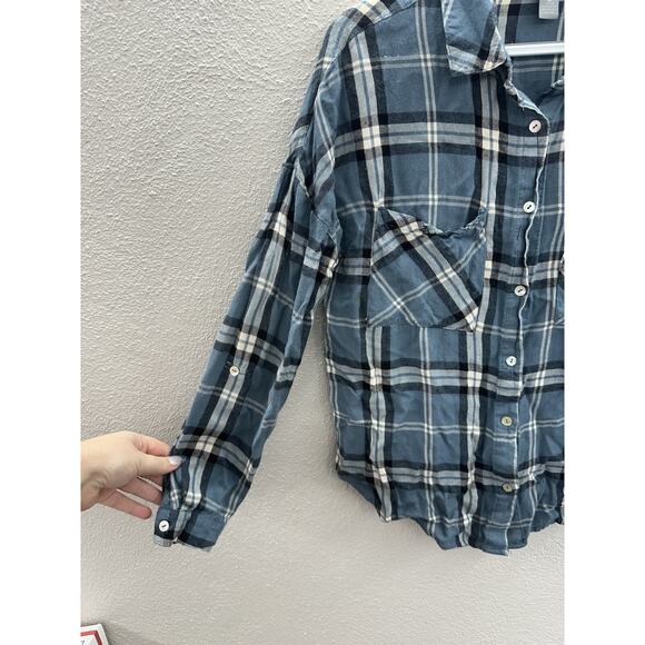 Charlotte Russe Womens Shirt Size Medium Blue Plaid Long Sleeve Button Up - Picture 2 of 10